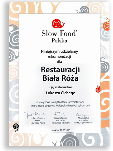 Slow Food Polska - Rekomendacja dla Restauracji Biała Róża